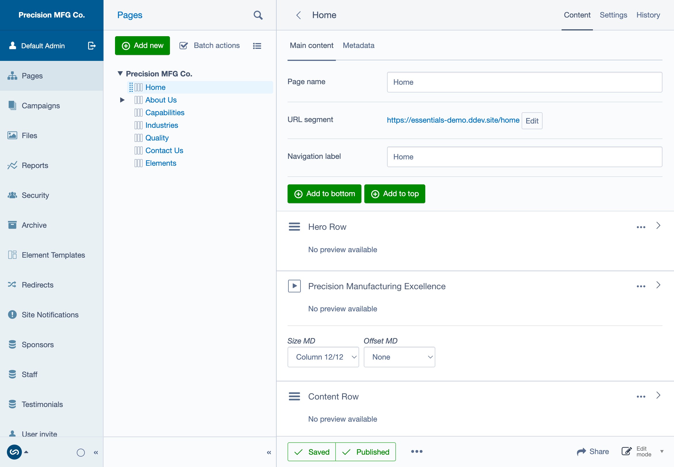 CMS Main Interface