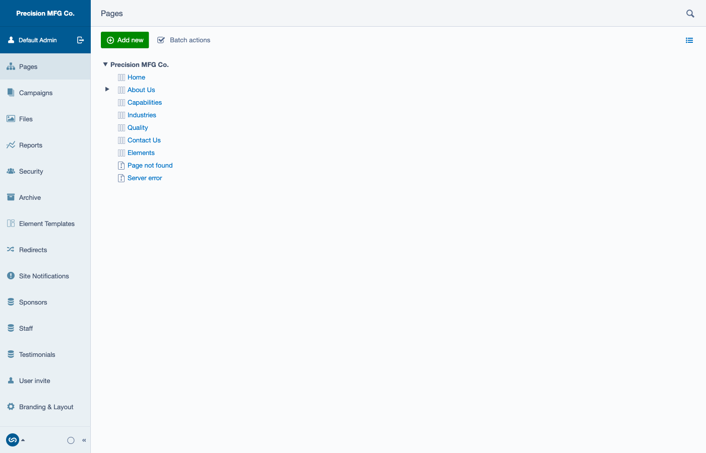 Dragging a page to reorder the site tree