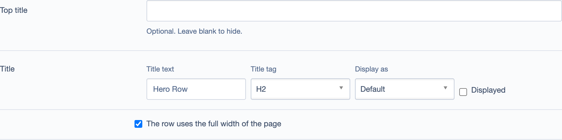 Row element with full-width toggle