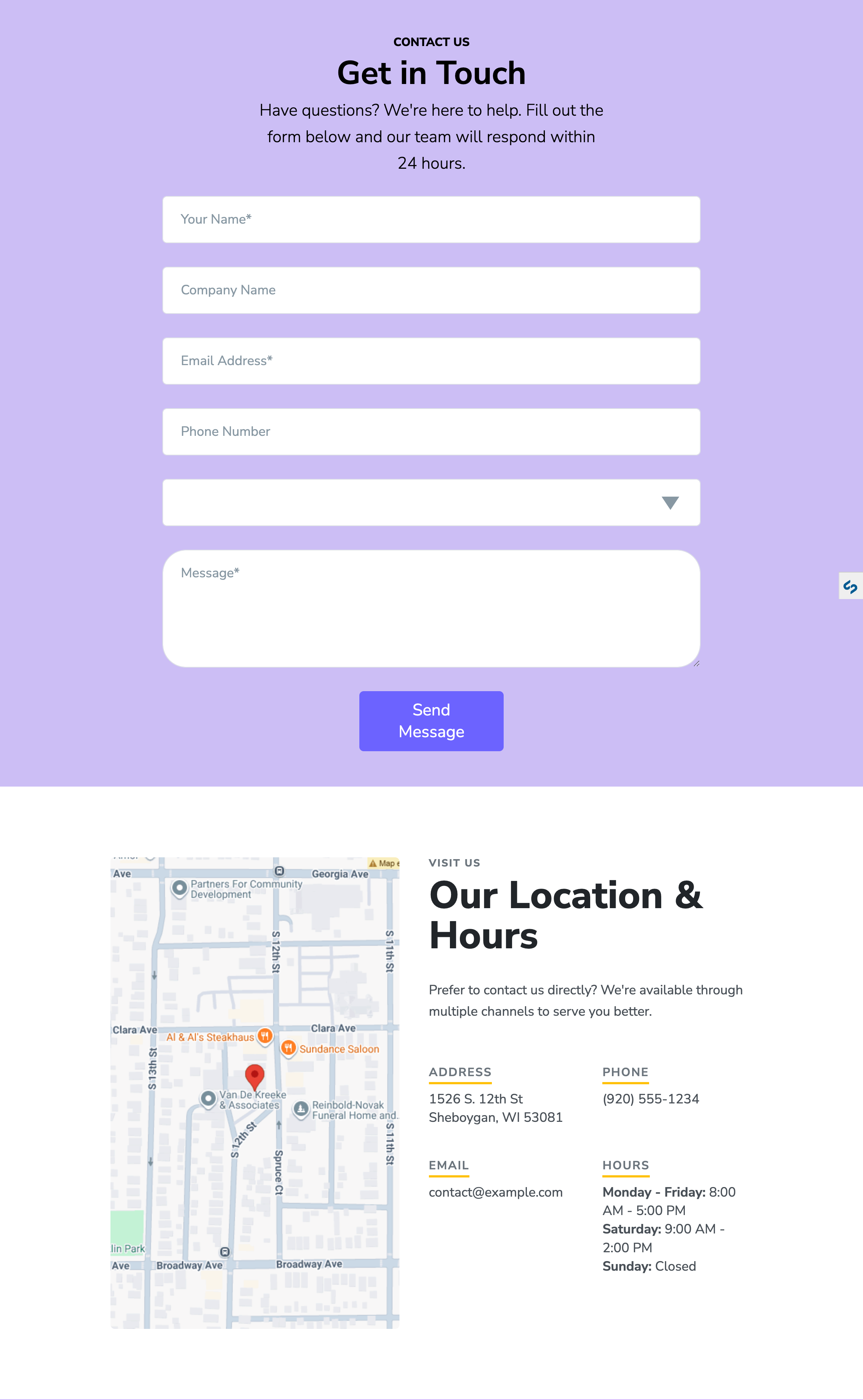 Contact Page Template Example