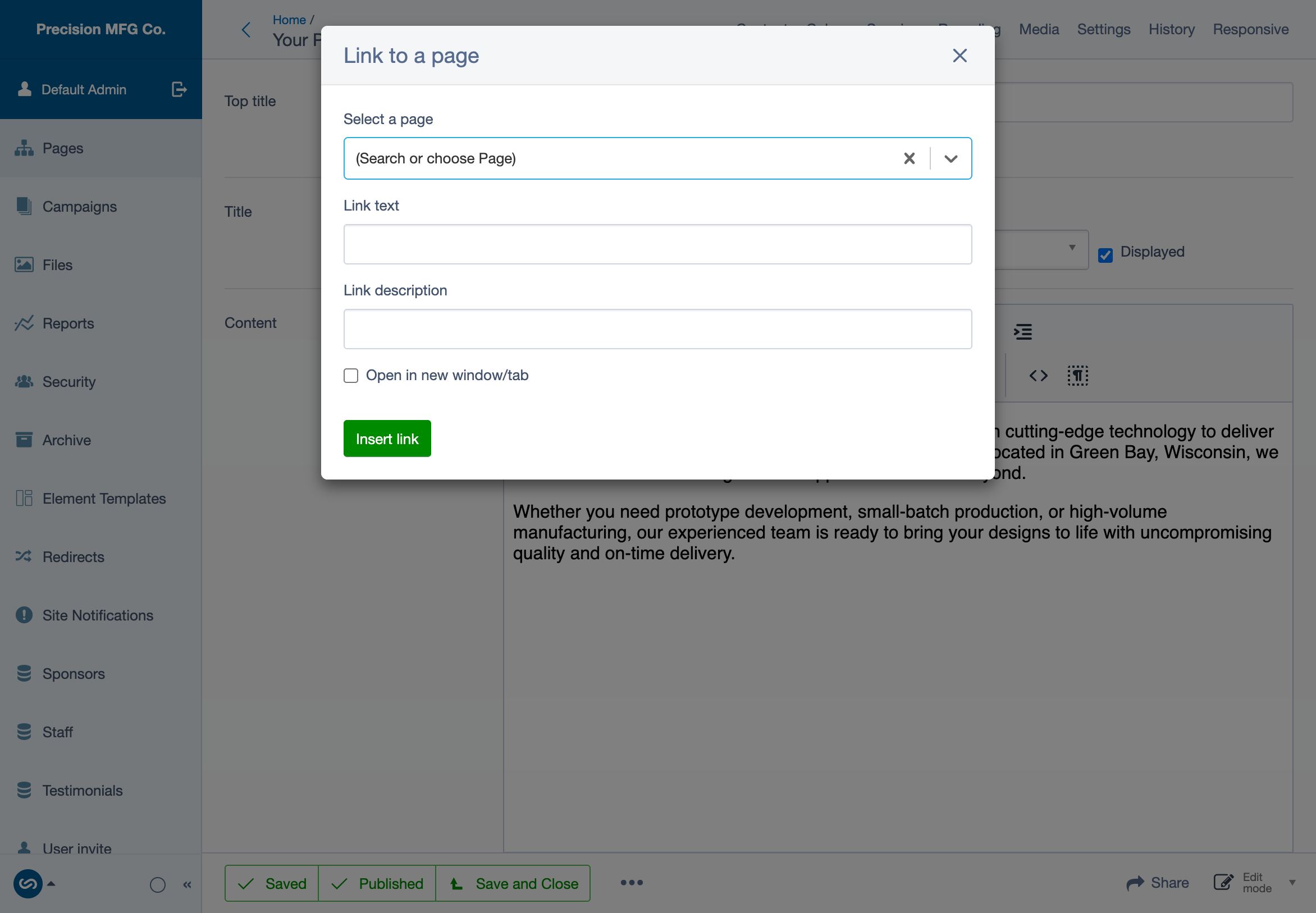 Insert Link Dialog