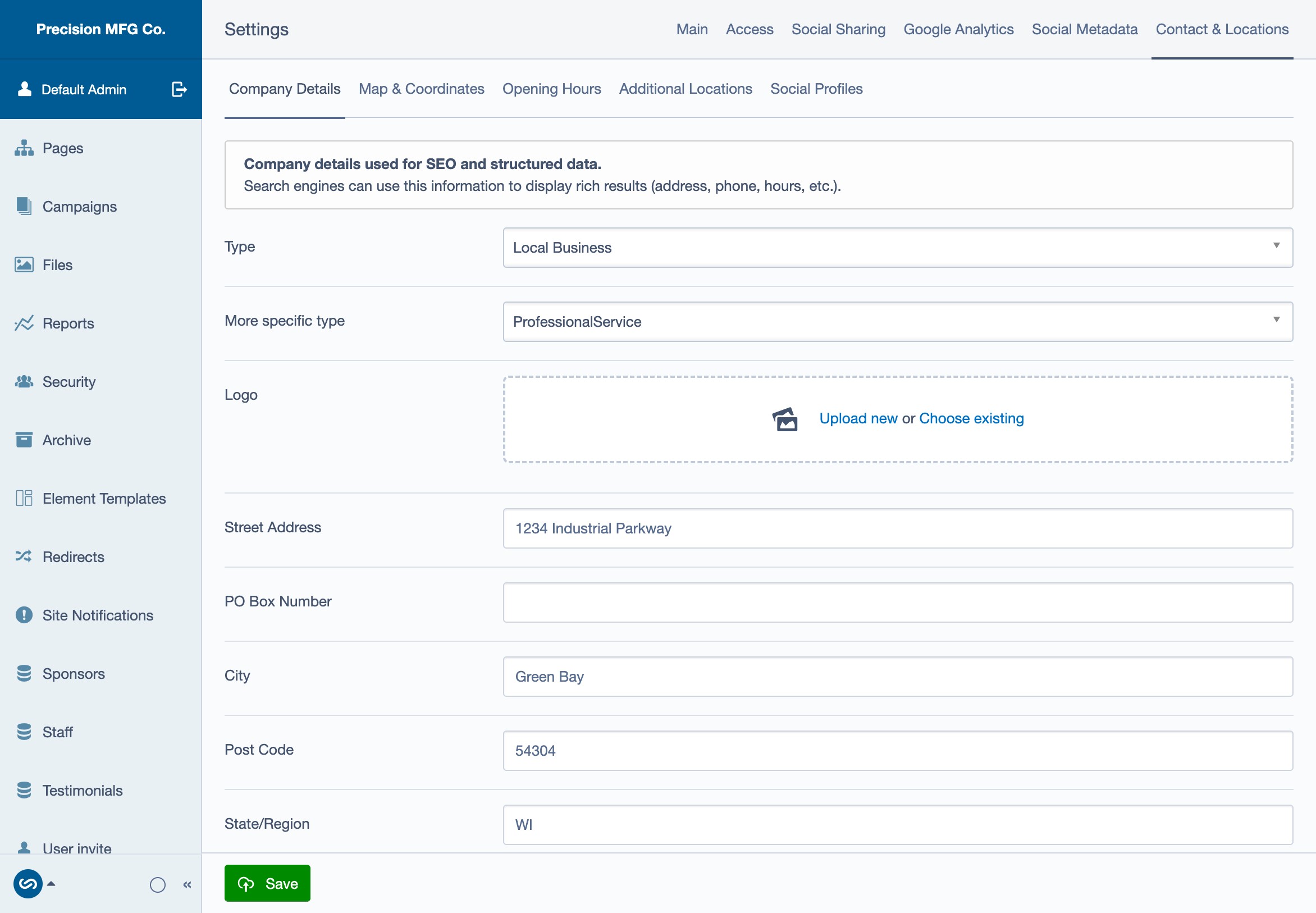 Company Details Tab